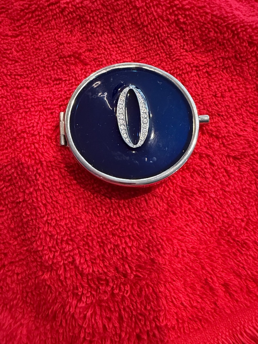 Vintage Obagi Systems Blue Compact Mirror Rhinestone Monogram